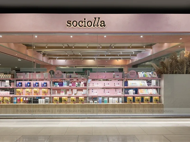 Pink Arched Cosmetics Boutique with Seating Area