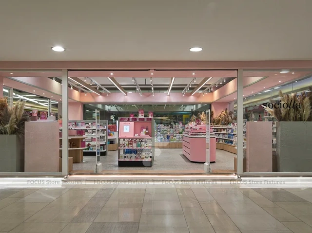 Pink Arched Cosmetics Boutique with Seating Area