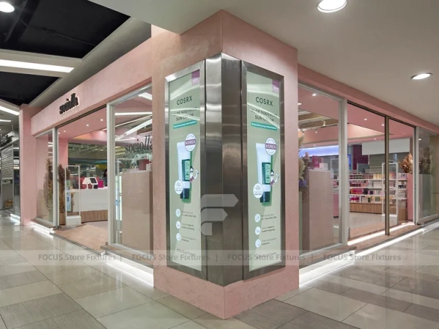 Pink Arched Cosmetics Boutique with Seating Area