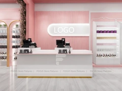 Pink Beauty Reception Counter with Arched Shelving