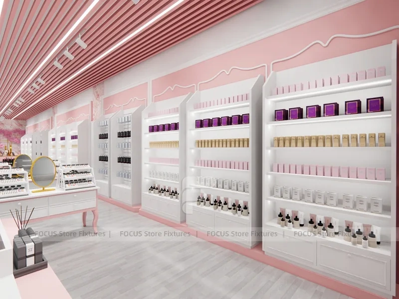 Pink Beauty Reception Counter with Arched Shelving