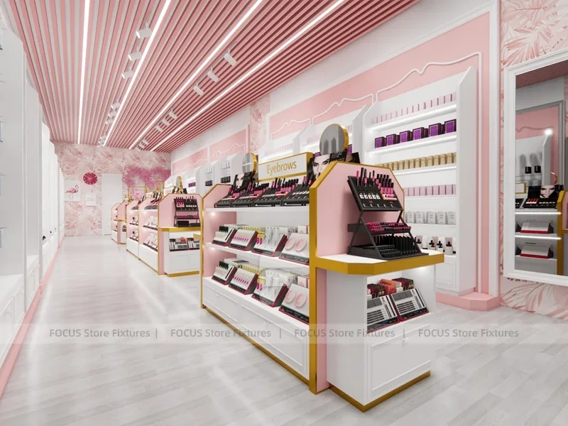 Pink Beauty Reception Counter with Arched Shelving