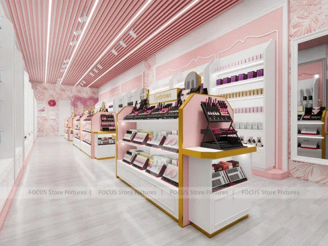 Pink Beauty Reception Counter with Arched Shelving