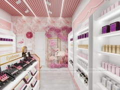 Pink Beauty Reception Counter with Arched Shelving