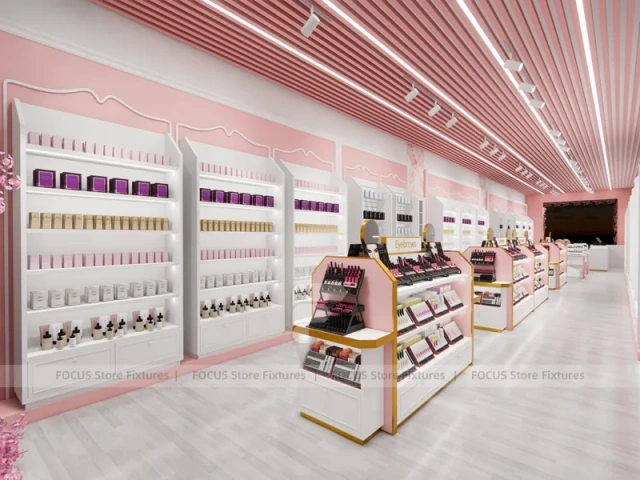 Pink Beauty Reception Counter with Arched Shelving
