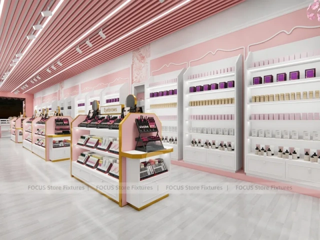 Pink Beauty Reception Counter with Arched Shelving