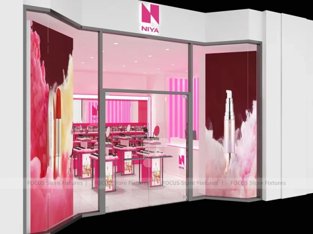 Pink Compact Cosmetics Kiosk Floor Plan