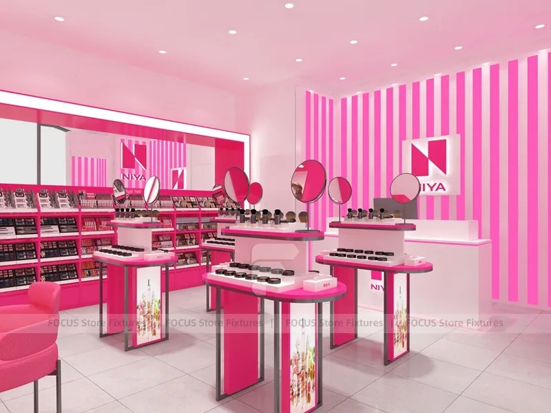 Pink Compact Cosmetics Kiosk Floor Plan