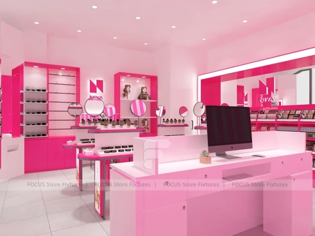 Pink Compact Cosmetics Kiosk Floor Plan
