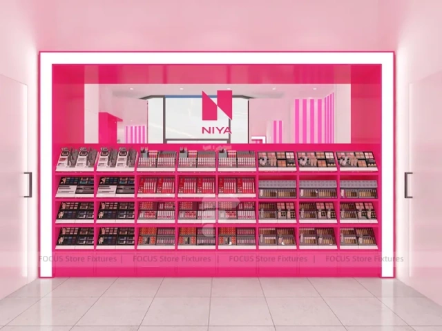 Pink Compact Cosmetics Kiosk Floor Plan