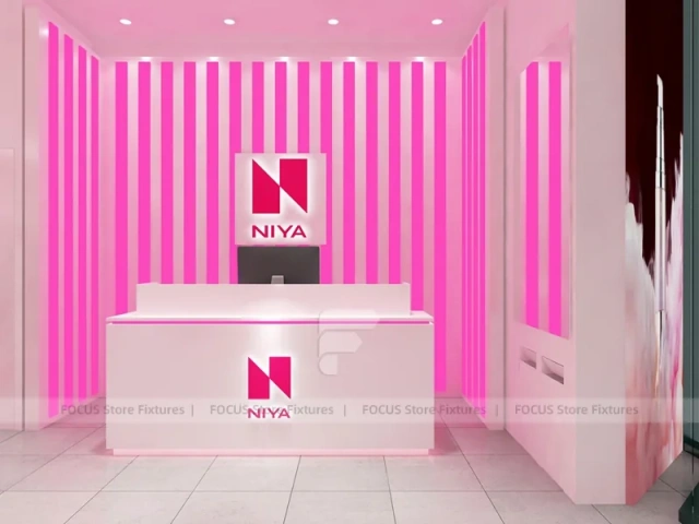 Pink Compact Cosmetics Kiosk Floor Plan
