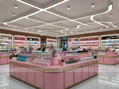 Pink Cosmetics Store with Curved Island Counter