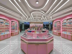 Pink Cosmetics Store with Curved Island Counter