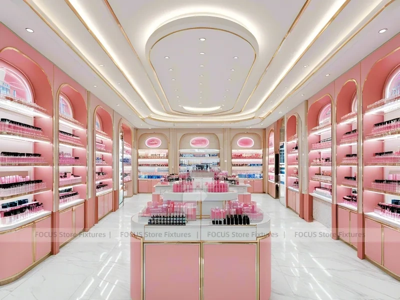 Pink Cosmetics Store with Island Gondolas
