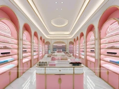 Pink Cosmetics Store with Island Gondolas