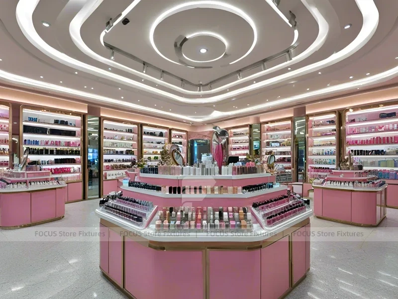 Pink Luxury Cosmetics Store with Central Island