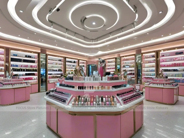 Pink Luxury Cosmetics Store with Central Island