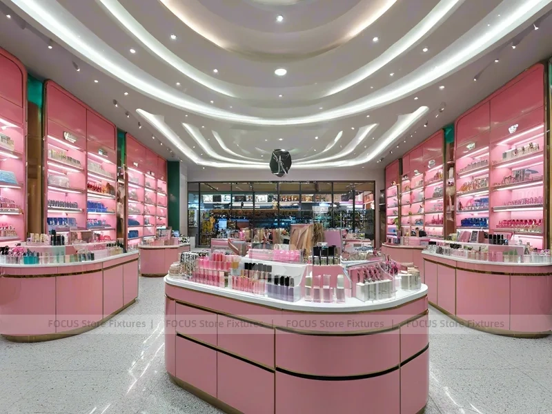 Pink Luxury Cosmetics Store with Central Island