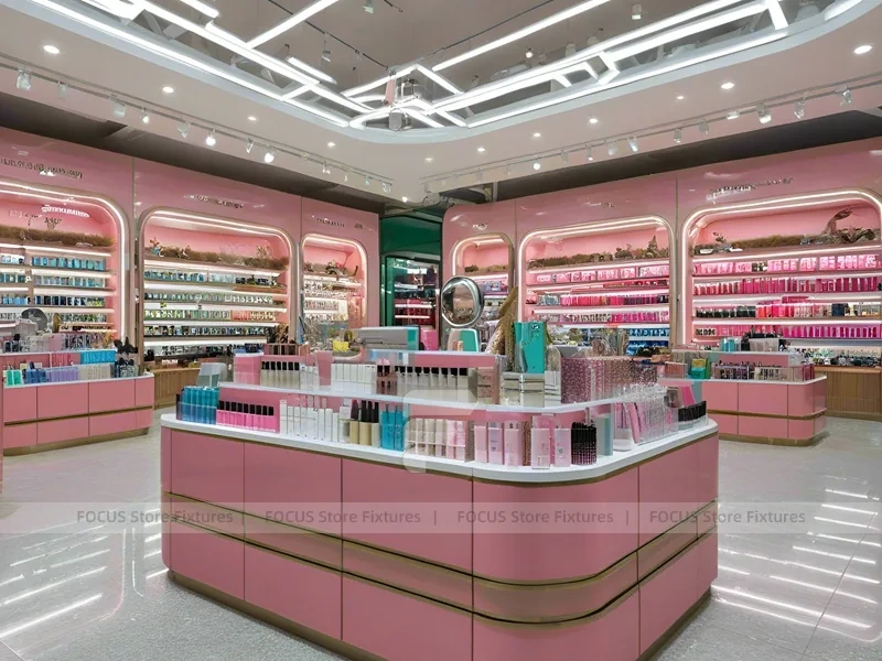 Pink Luxury Cosmetics Store with Central Island