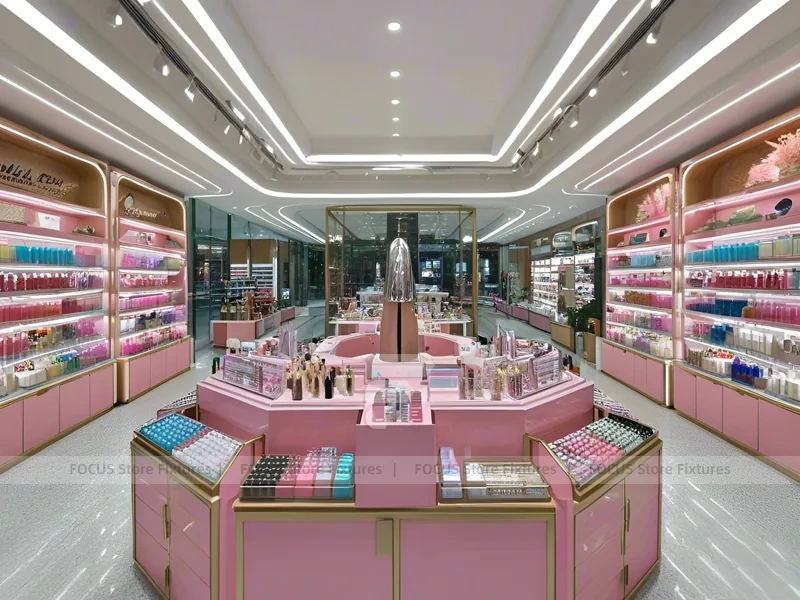Pink Luxury Cosmetics Store with Central Island