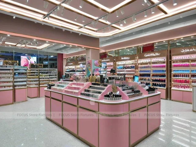 Pink Luxury Cosmetics Store with Central Island