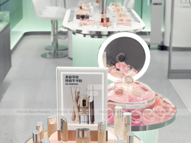 Pink Rotating Cosmetics Tabletop Display Close Up