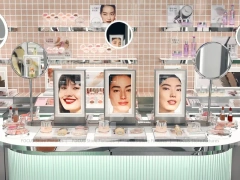 Pink Rotating Cosmetics Tabletop Display Close Up