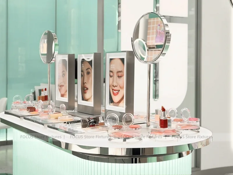 Pink Rotating Cosmetics Tabletop Display Close Up