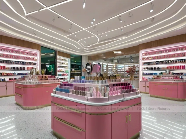 Pink Skincare Boutique with Perimeter Shelving