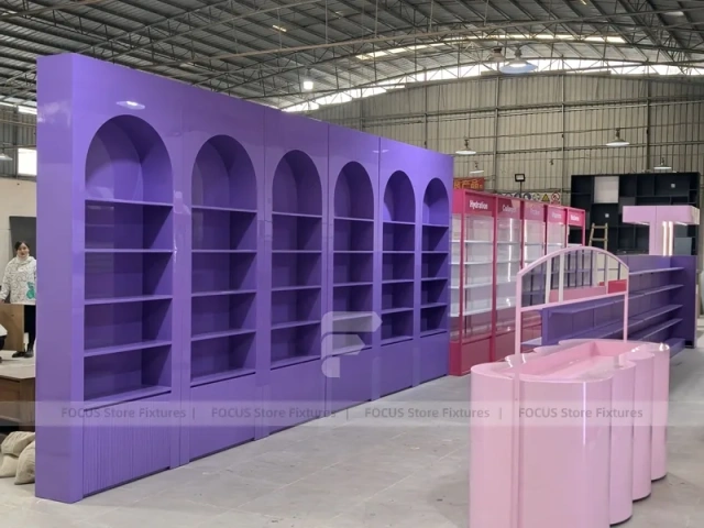 Purple Arched Skincare Store Wall Display