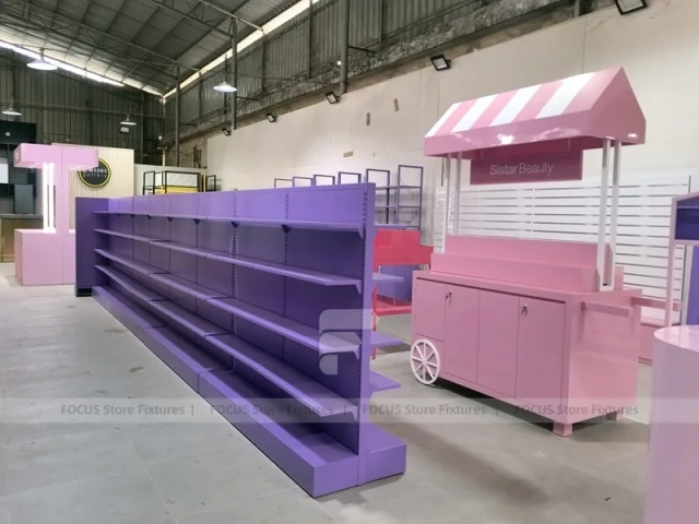 Purple Arched Skincare Store Wall Display