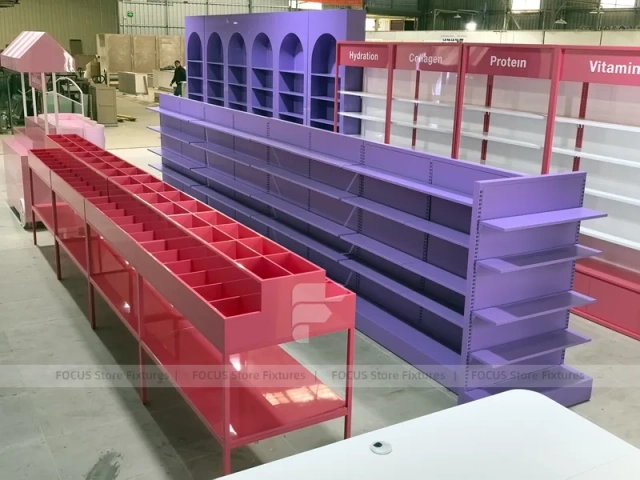 Purple Arched Skincare Store Wall Display