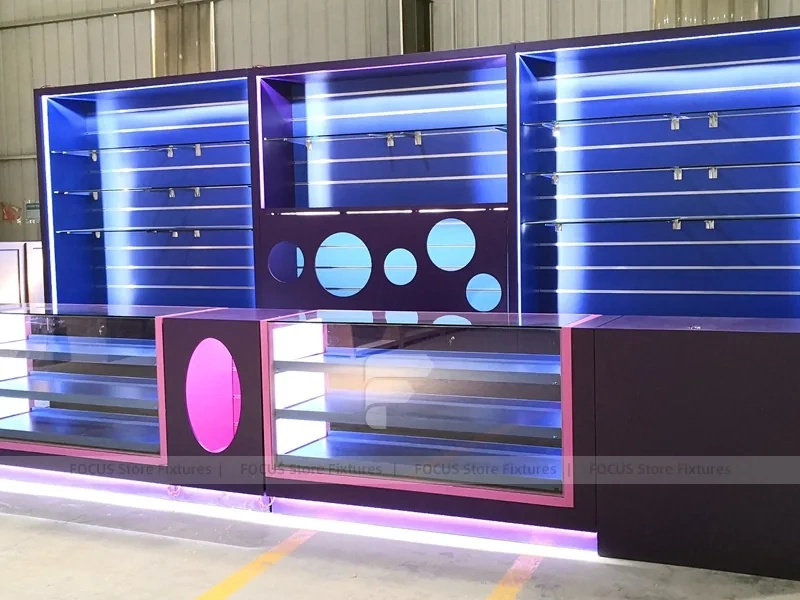 Purple Blue LED Phone Accessories Wall Display