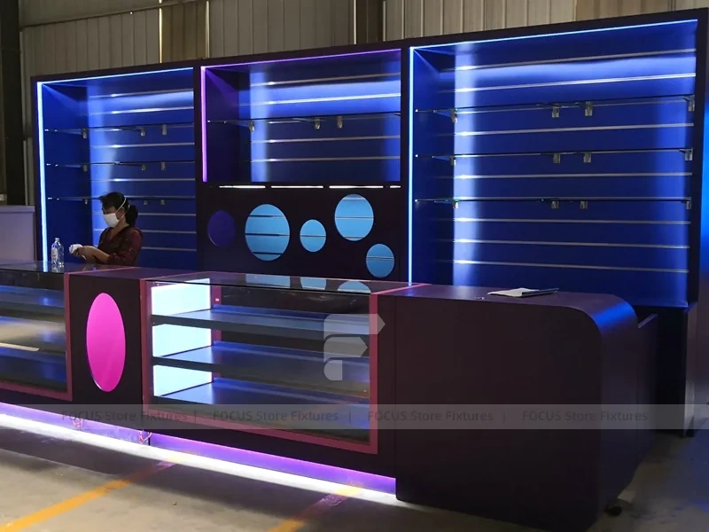 Purple Blue LED Phone Accessories Wall Display