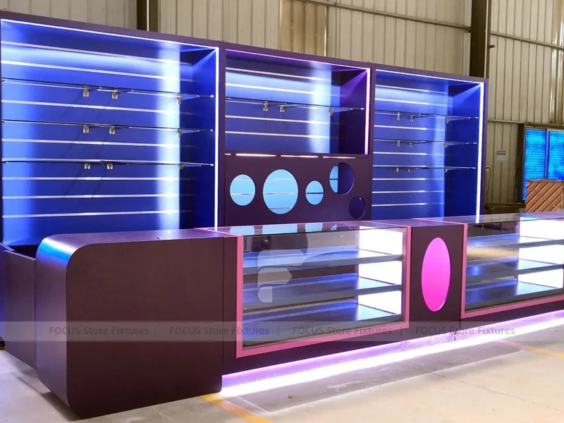 Purple Blue LED Phone Accessories Wall Display