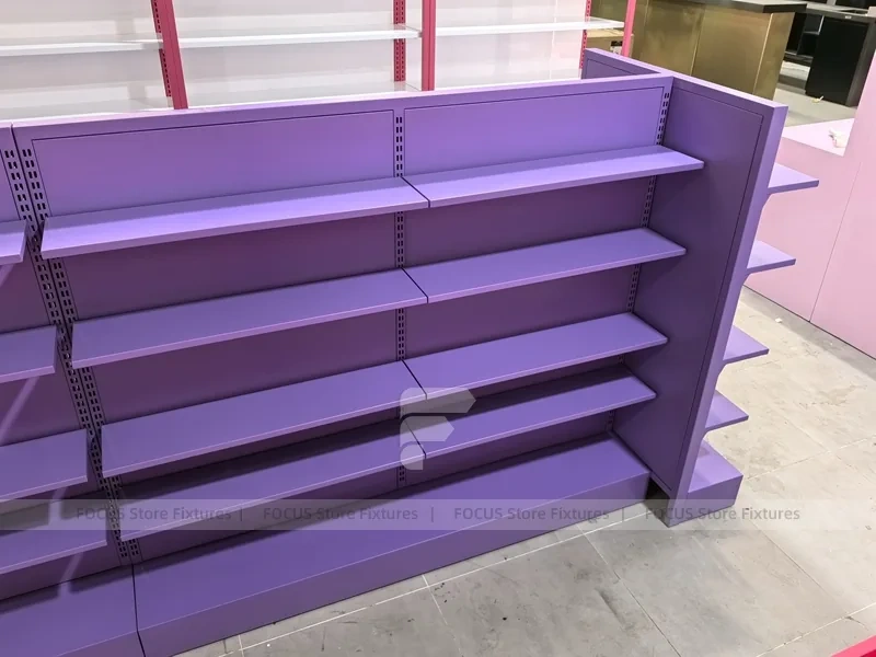 Purple Double Sided Gondola Shelving Fixture