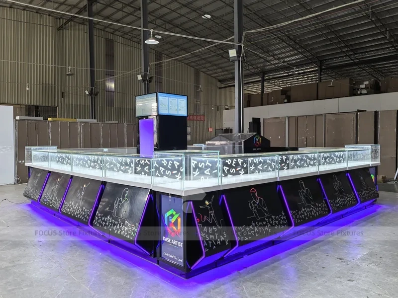 Purple LED Glass Mobile Phone Kiosk Counter