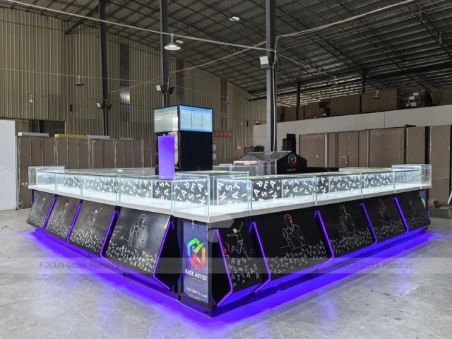 Purple LED Glass Mobile Phone Kiosk Counter