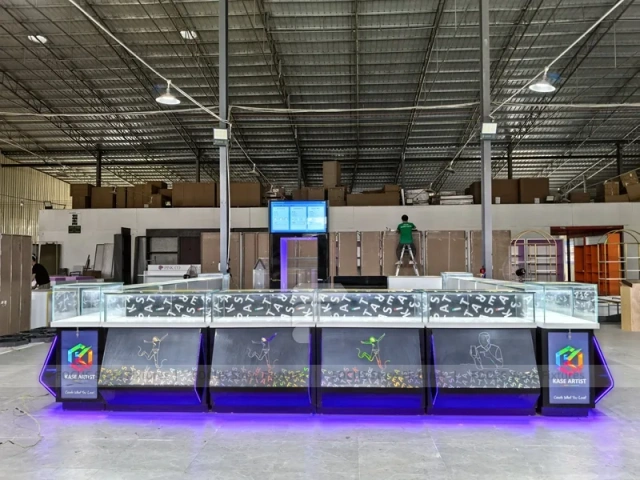 Purple LED Glass Mobile Phone Kiosk Counter
