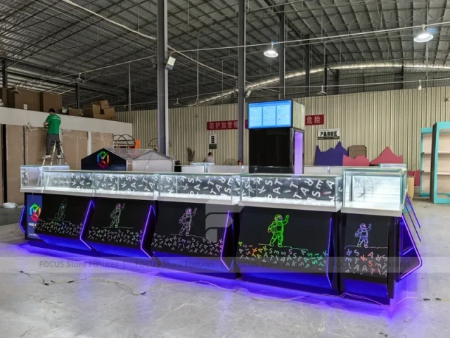 Purple LED Glass Mobile Phone Kiosk Counter