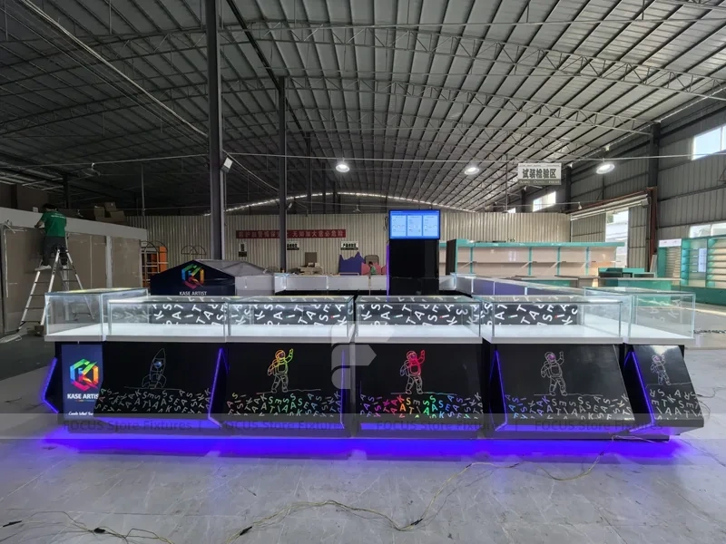 Purple LED Glass Mobile Phone Kiosk Counter