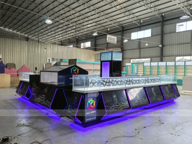 Purple LED Glass Mobile Phone Kiosk Counter