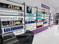 Purple Makeup Gondola and Wall Shelving
