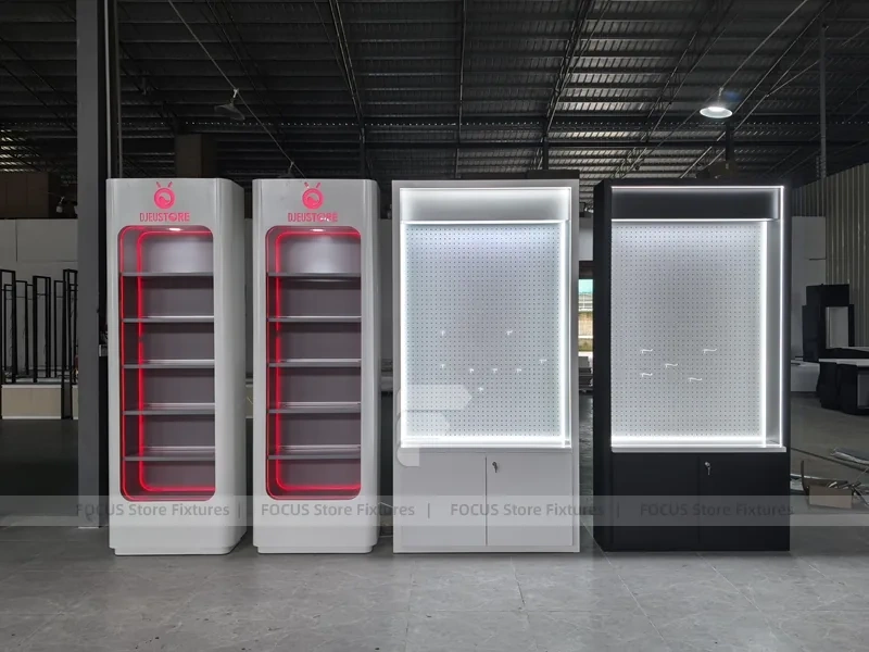 Red Black Phone Display Cabinet Set Standalone