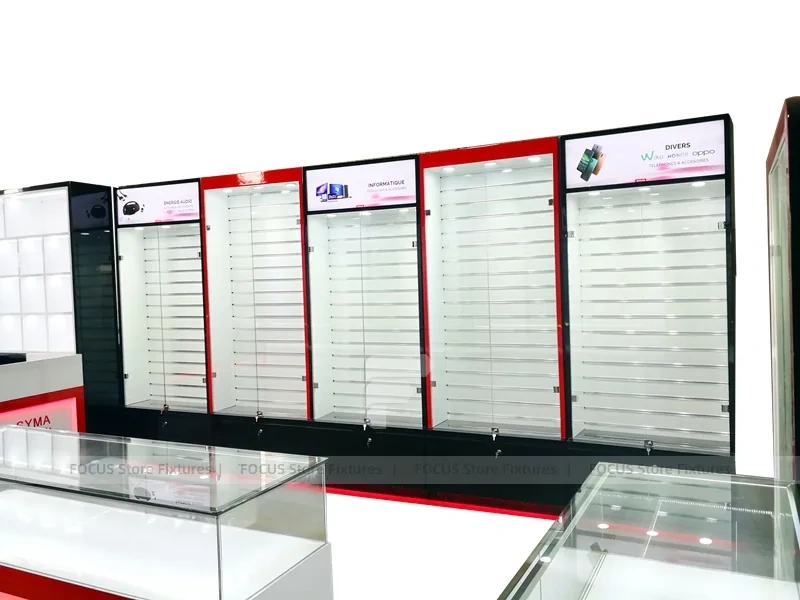 Red Black Phone Wall Display With Glass Counter