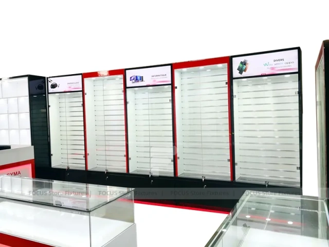 Red Black Phone Wall Display With Glass Counter