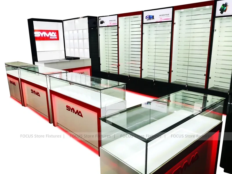 Red Black Phone Wall Display With Glass Counter
