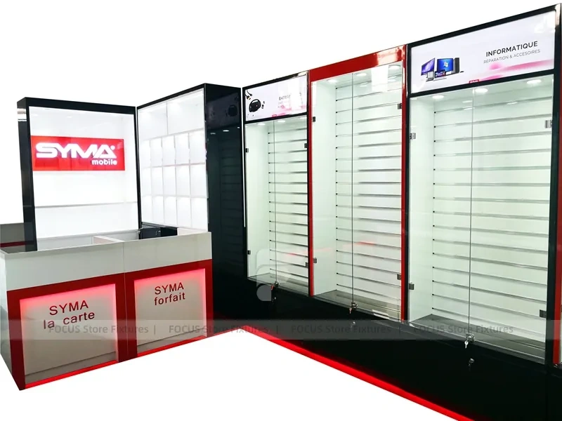 Red Black Phone Wall Display With Glass Counter