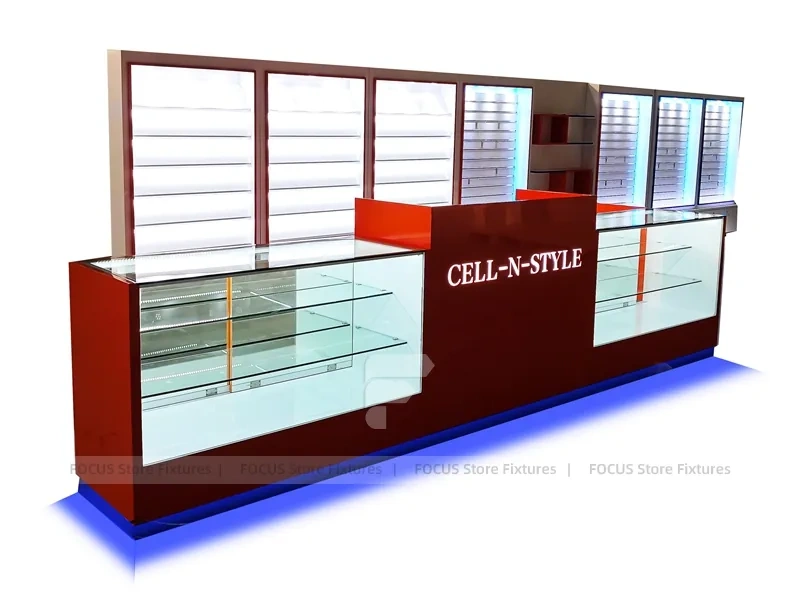 Red Black Phone Wall Display With Glass Counter