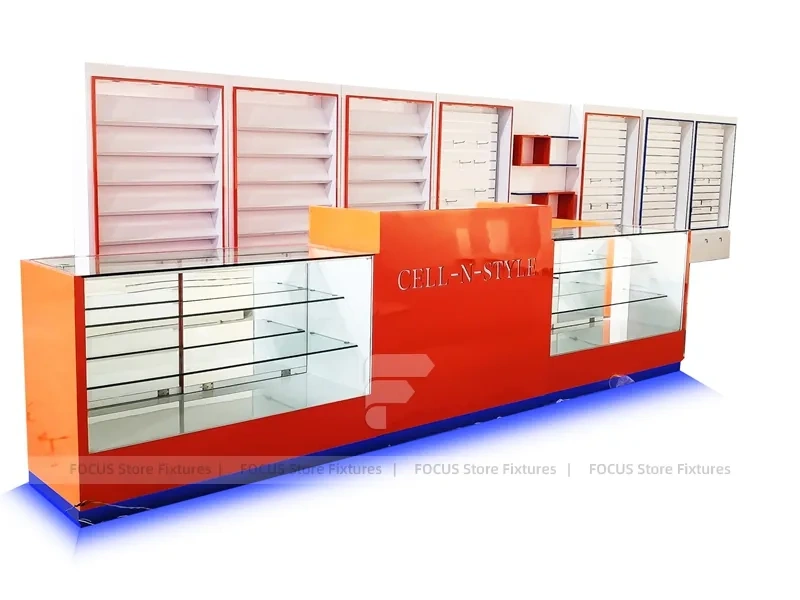 Red Black Phone Wall Display With Glass Counter